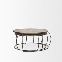 Clapp Light Brown/White/Silver Round Wood Metal Nesting Coffee Tables (Set of 2) - Ornate Home