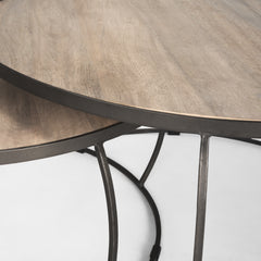 Clapp Light Brown/White/Silver Round Wood Metal Nesting Coffee Tables (Set of 2) - Ornate Home