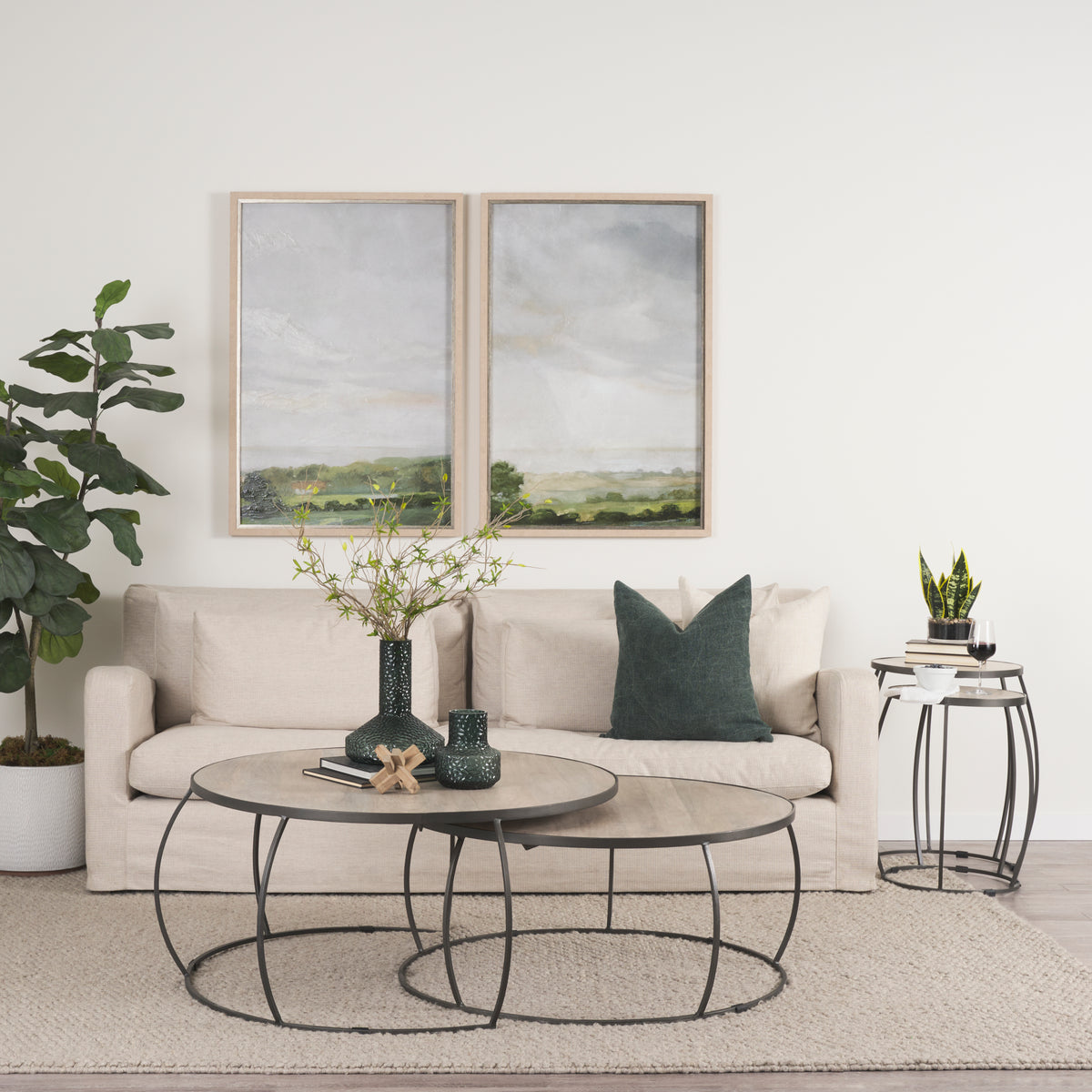 Clapp Light Brown/White/Silver Round Wood Metal Nesting Coffee Tables (Set of 2) - Ornate Home