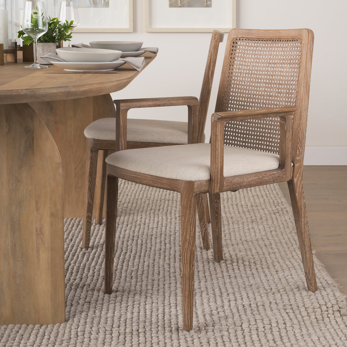 Clara Cream/Light Brown Cane Back Dining Side Chair - Ornate Home