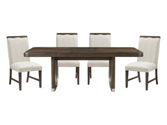 Clara Wire-Brushed Brown/Beige 5-Piece Dining Table Set - Ornate Home
