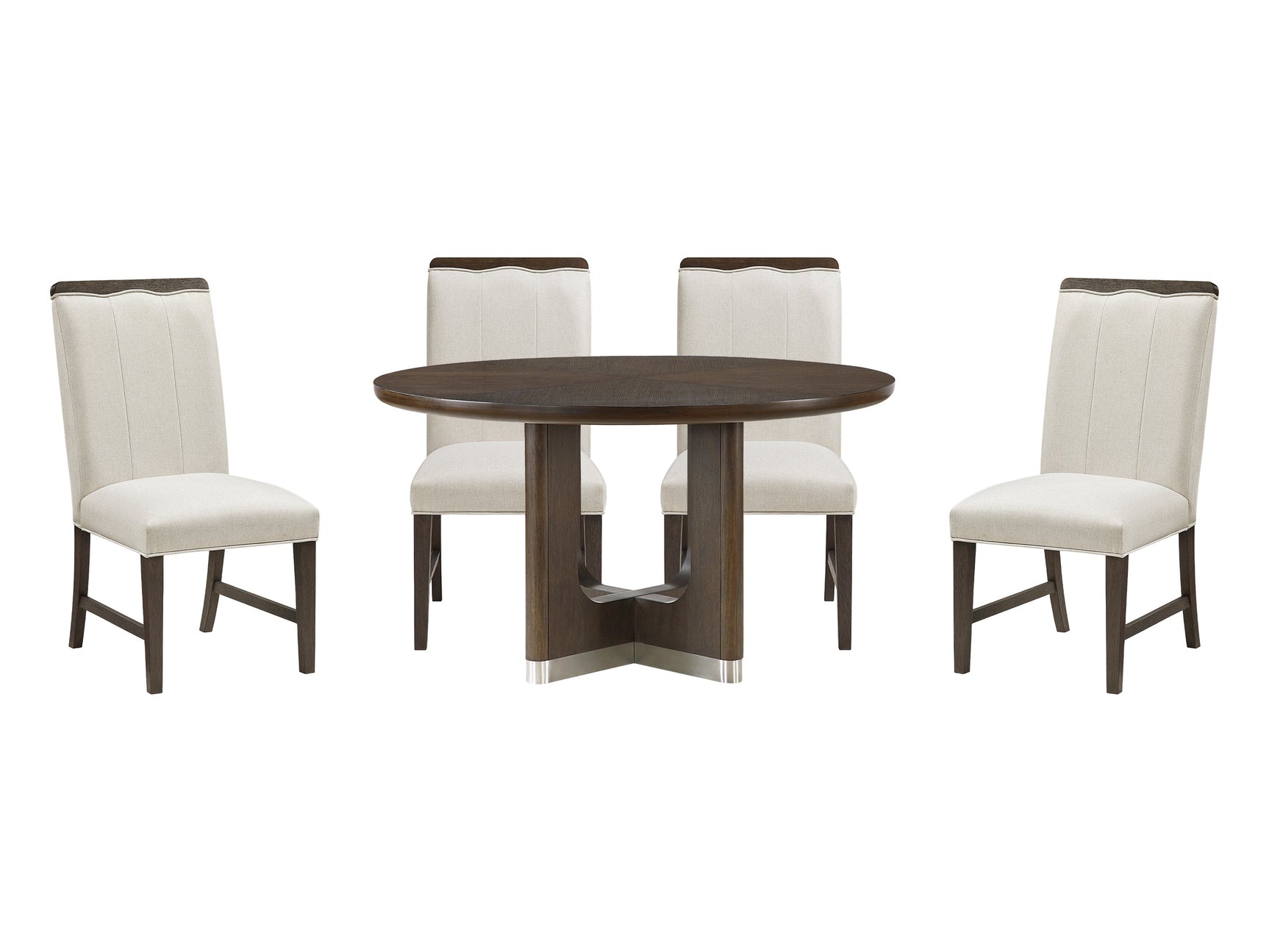 Clara Wire-Brushed Brown/Beige 5-Piece Round Dining Table Set - Ornate Home
