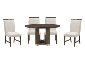 Clara Wire-Brushed Brown/Beige 5-Piece Round Dining Table Set - Ornate Home