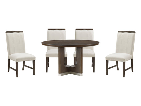 Clara Wire-Brushed Brown/Beige 5-Piece Round Dining Table Set - Ornate Home