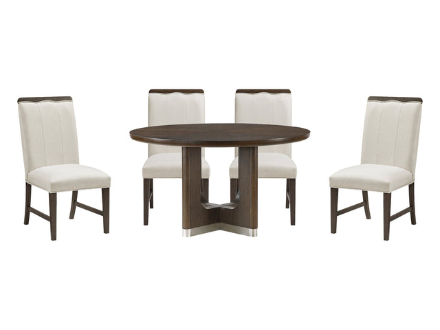 Clara Wire-Brushed Brown/Beige 5-Piece Round Dining Table Set - Ornate Home