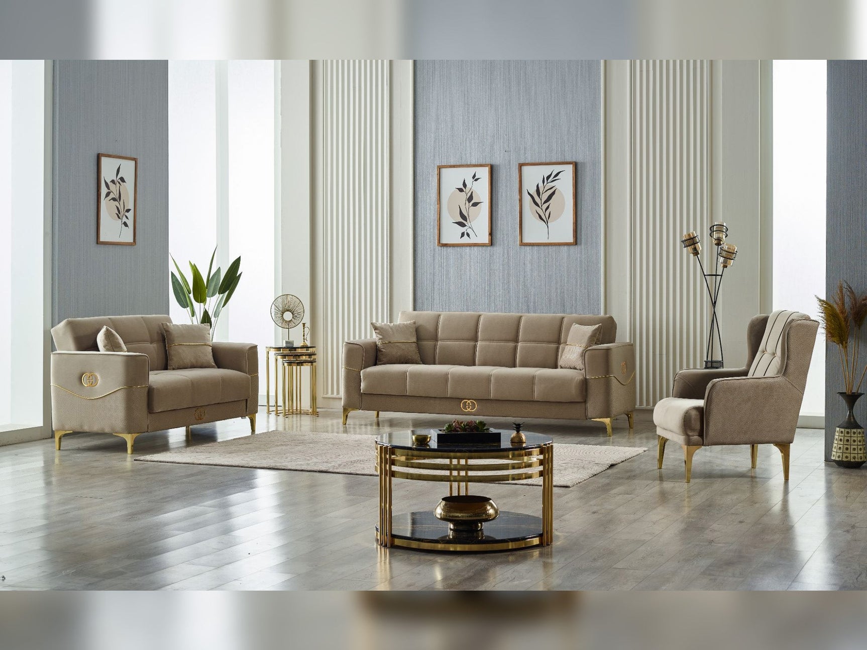 Clara Beige 3-pieces (Sofa & Loveseat & Chair) Living Room Set