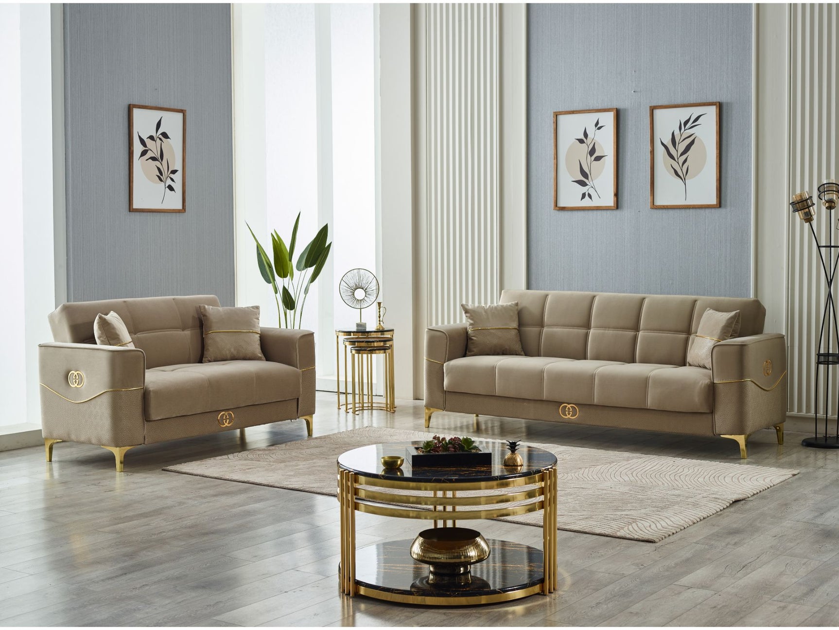 Clara Beige Convertible Loveseat