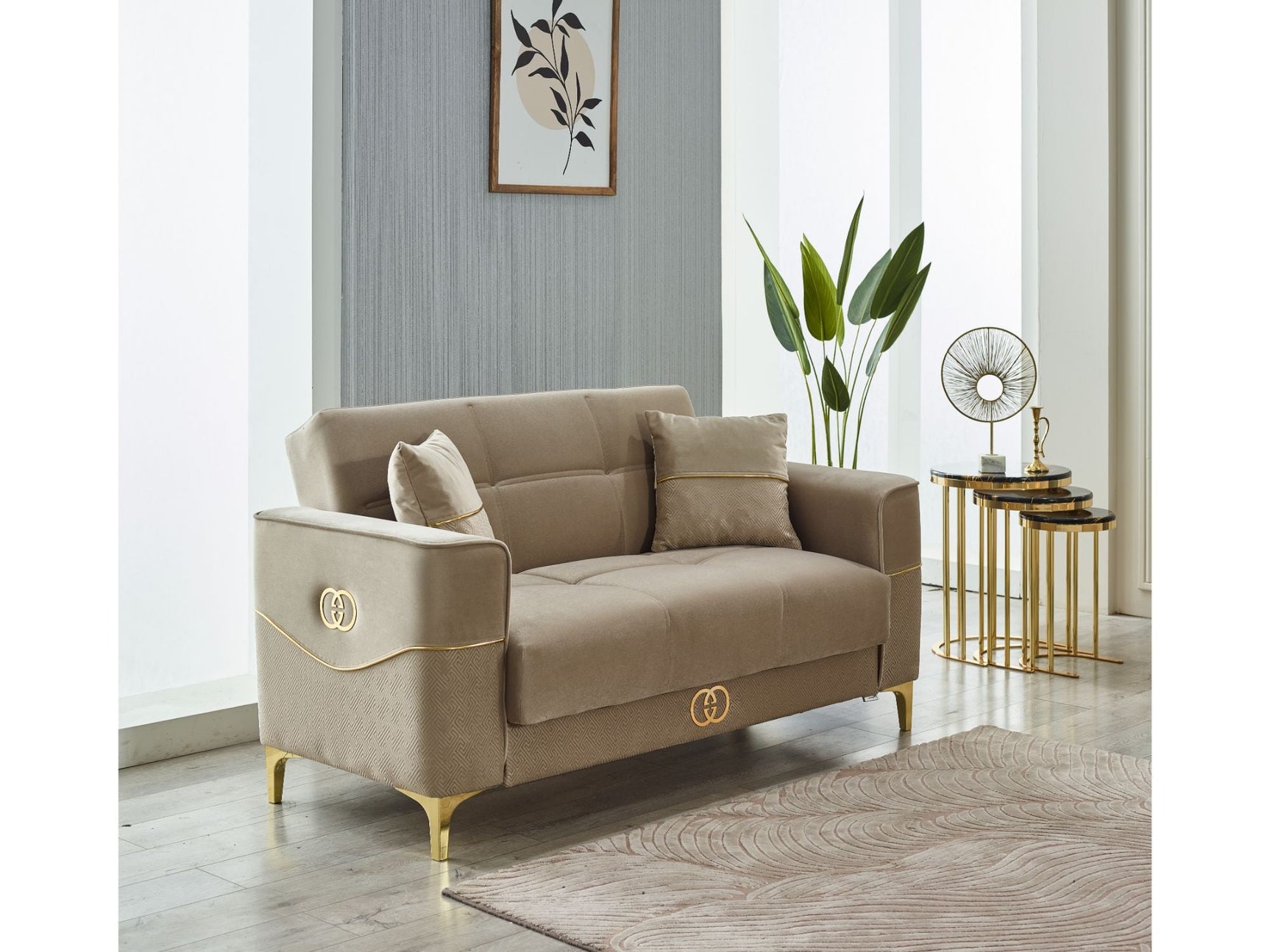 Clara Beige Convertible Loveseat