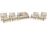 Clare View Beige Outdoor Loveseat and 4 Lounge Chairs - Ornate Home