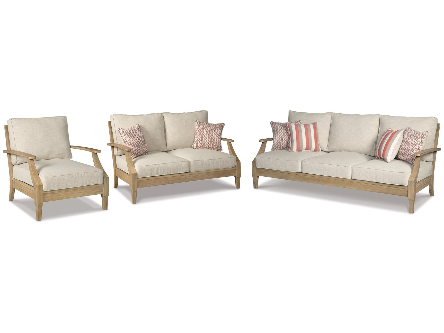 Clare View Beige Outdoor Sofa, Loveseat and Lounge Chair - Ornate Home