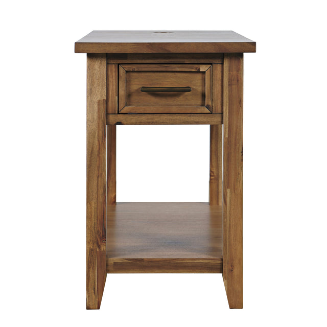 Claremont Light Brown Chairside Table with Power Unit - Ornate Home