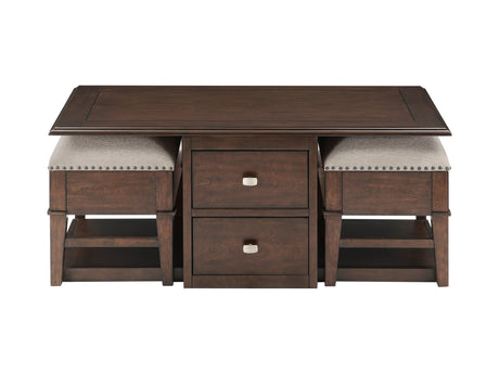 Claremore Brown Cocktail Table with Two Ottomans - Ornate Home