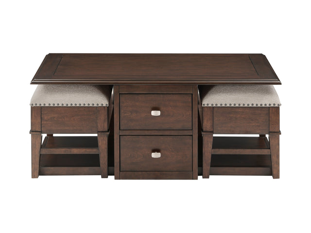 Claremore Brown Cocktail Table with Two Ottomans - Ornate Home