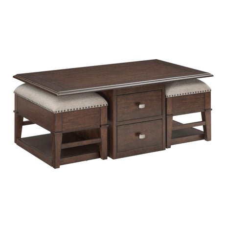 Claremore Brown Cocktail Table with Two Ottomans - Ornate Home