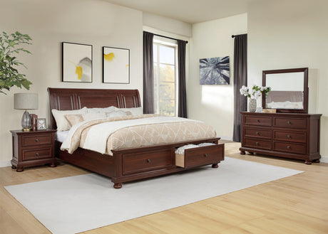 Claribelle Cherry Storage Sleigh Bedroom Set - Ornate Home