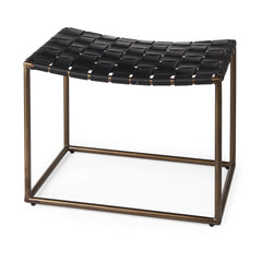 Clarissa Black/Gold Leather Woven Seat Stool - Ornate Home