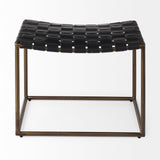 Clarissa Black/Gold Leather Woven Seat Stool - Ornate Home