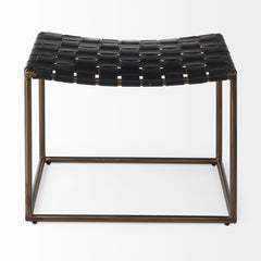 Clarissa Black/Gold Leather Woven Seat Stool - Ornate Home