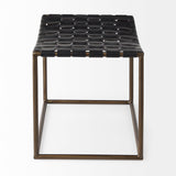 Clarissa Black/Gold Leather Woven Seat Stool - Ornate Home