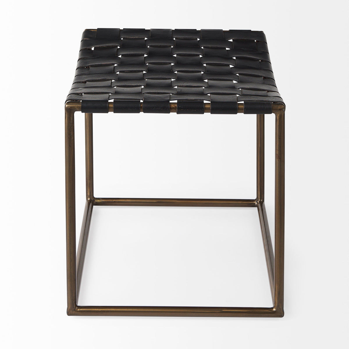 Clarissa Black/Gold Leather Woven Seat Stool - Ornate Home
