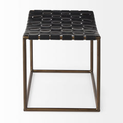Clarissa Black/Gold Leather Woven Seat Stool - Ornate Home
