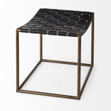Clarissa Black/Gold Leather Woven Seat Stool - Ornate Home