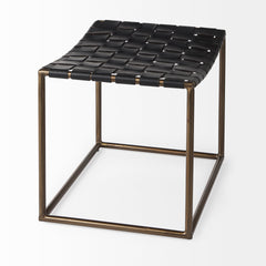 Clarissa Black/Gold Leather Woven Seat Stool - Ornate Home