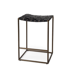 Clarissa Black/Gold Woven Leather Seat Counter Stool - Ornate Home