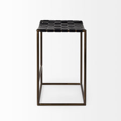 Clarissa Black/Gold Woven Leather Seat Counter Stool - Ornate Home