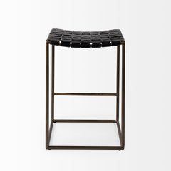 Clarissa Black/Gold Woven Leather Seat Counter Stool - Ornate Home