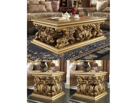 Clarissa Bright Gold 3pc Coffee Table Set  / HD-8016 - Ornate Home