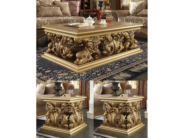 Clarissa Bright Gold 3pc Coffee Table Set  / HD-8016 - Ornate Home