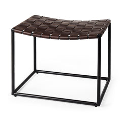 Clarissa Brown/Black Leather Woven Seat Stool - Ornate Home