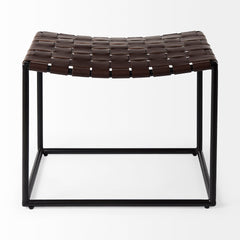 Clarissa Brown/Black Leather Woven Seat Stool - Ornate Home