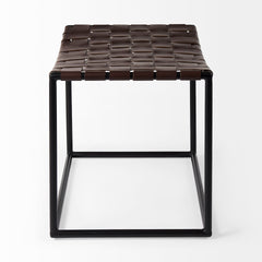 Clarissa Brown/Black Leather Woven Seat Stool - Ornate Home