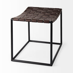 Clarissa Brown/Black Leather Woven Seat Stool - Ornate Home