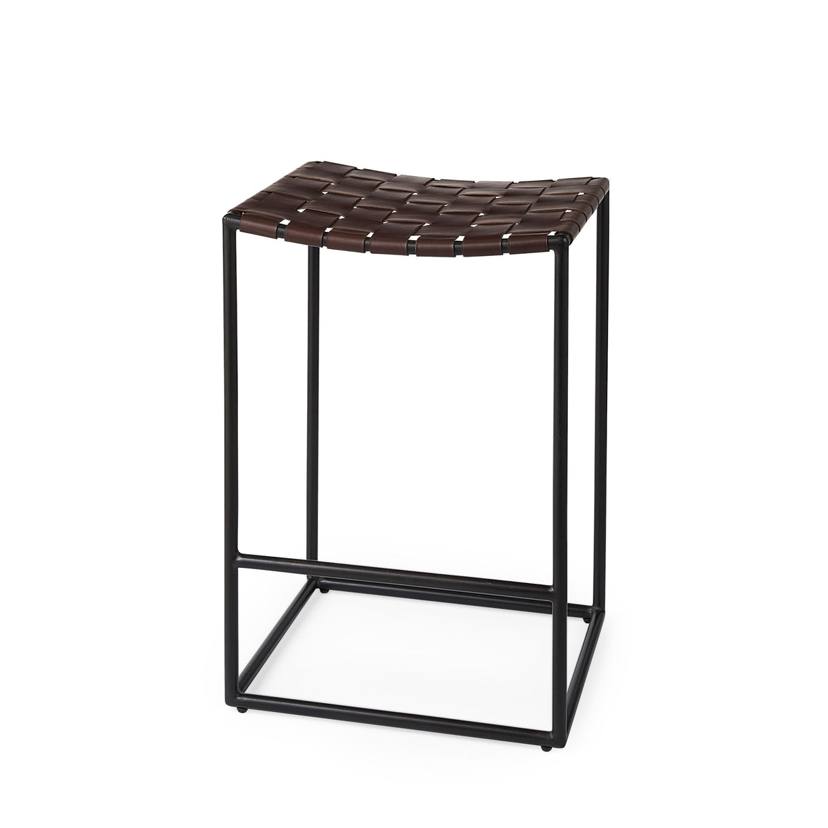 Clarissa Dark Brown/Black Woven Leather Seat Counter Stool - Ornate Home