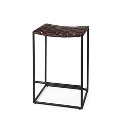 Clarissa Dark Brown/Black Woven Leather Seat Counter Stool - Ornate Home