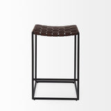 Clarissa Dark Brown/Black Woven Leather Seat Counter Stool - Ornate Home