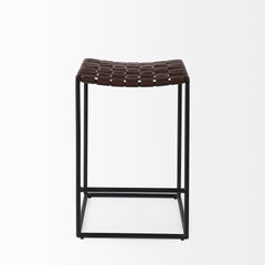 Clarissa Dark Brown/Black Woven Leather Seat Counter Stool - Ornate Home
