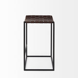 Clarissa Dark Brown/Black Woven Leather Seat Counter Stool - Ornate Home