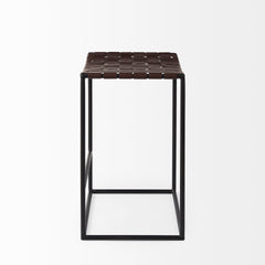 Clarissa Dark Brown/Black Woven Leather Seat Counter Stool - Ornate Home