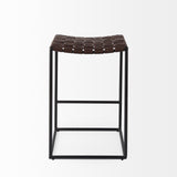 Clarissa Dark Brown/Black Woven Leather Seat Counter Stool - Ornate Home