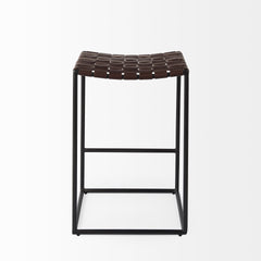 Clarissa Dark Brown/Black Woven Leather Seat Counter Stool - Ornate Home