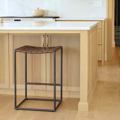 Clarissa Dark Brown/Black Woven Leather Seat Counter Stool - Ornate Home