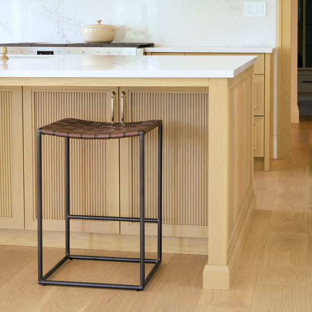 Clarissa Dark Brown/Black Woven Leather Seat Counter Stool - Ornate Home