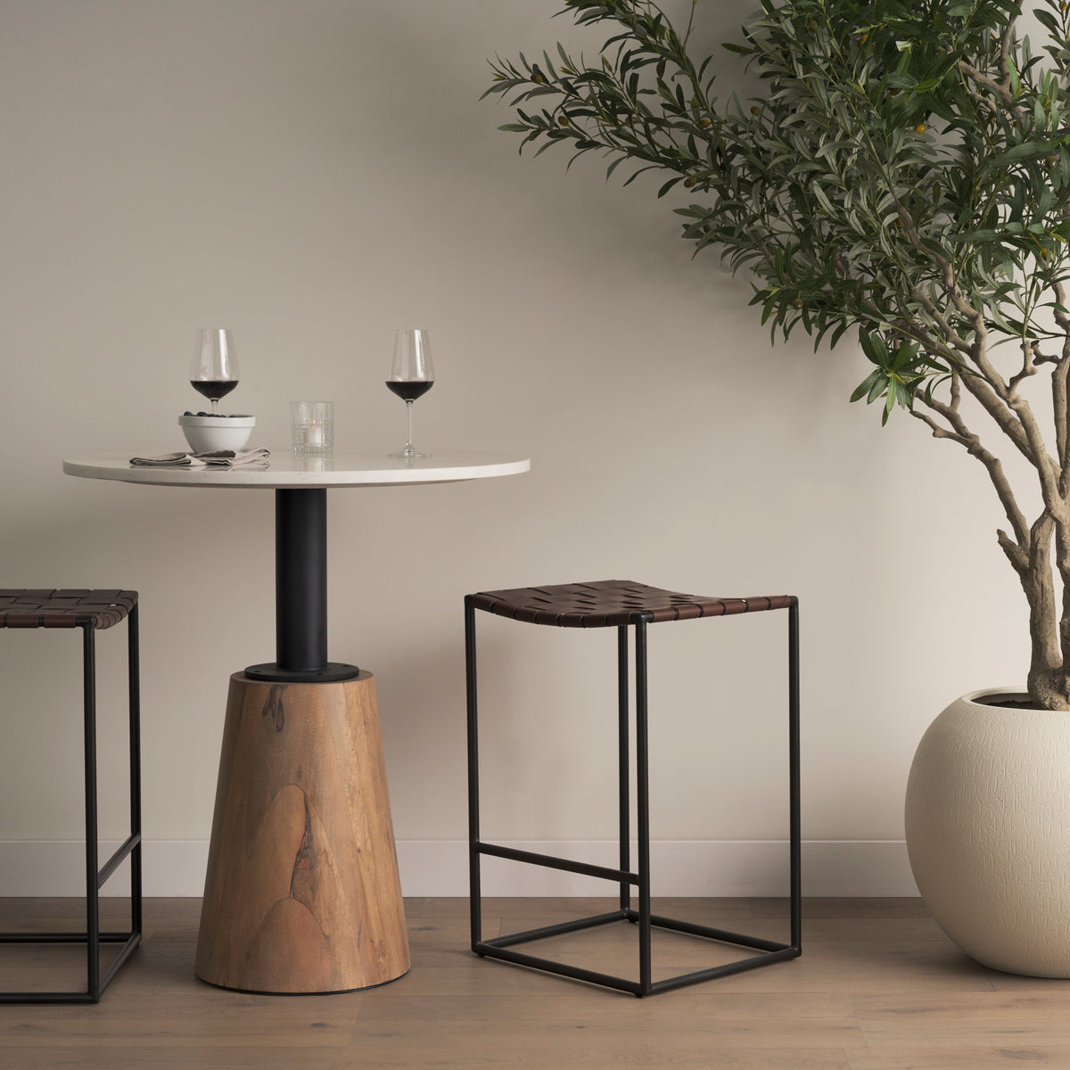 Clarissa Dark Brown/Black Woven Leather Seat Counter Stool - Ornate Home