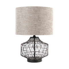 Clark Bronze/Beige Barrel Metal Base Linen Shade Table Lamp - Ornate Home