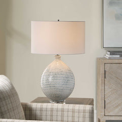 Clary Gray/White Horizontally Striped Table Lamp - Ornate Home
