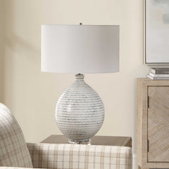 Clary Gray/White Horizontally Striped Table Lamp - Ornate Home